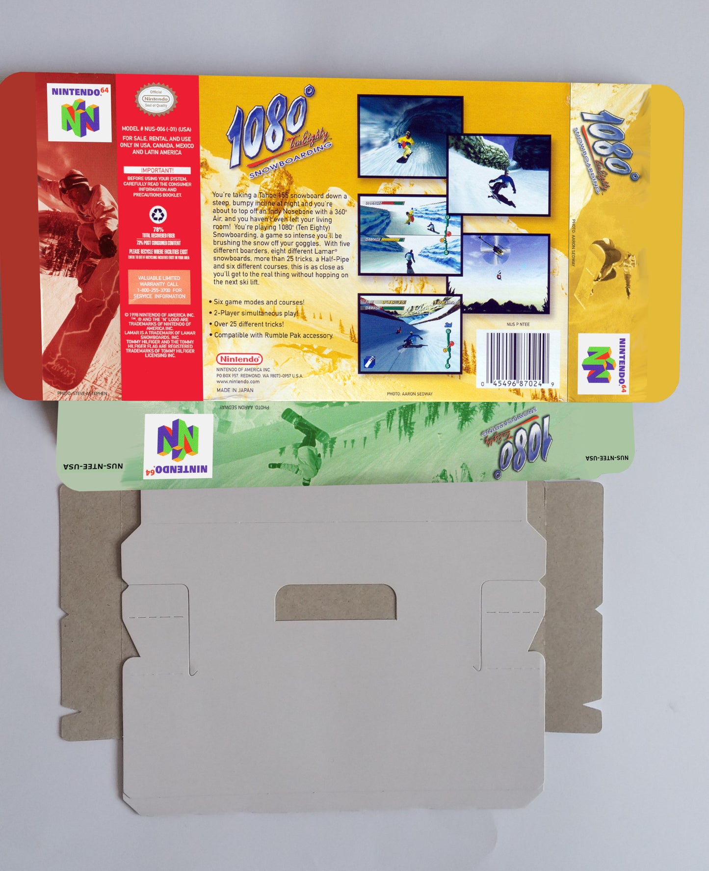 1080 TenEighty Snowboarding - box with inner tray option - NTSC, PAL or Australian PAL - Nintendo 64 - thick cardboard as in the original.