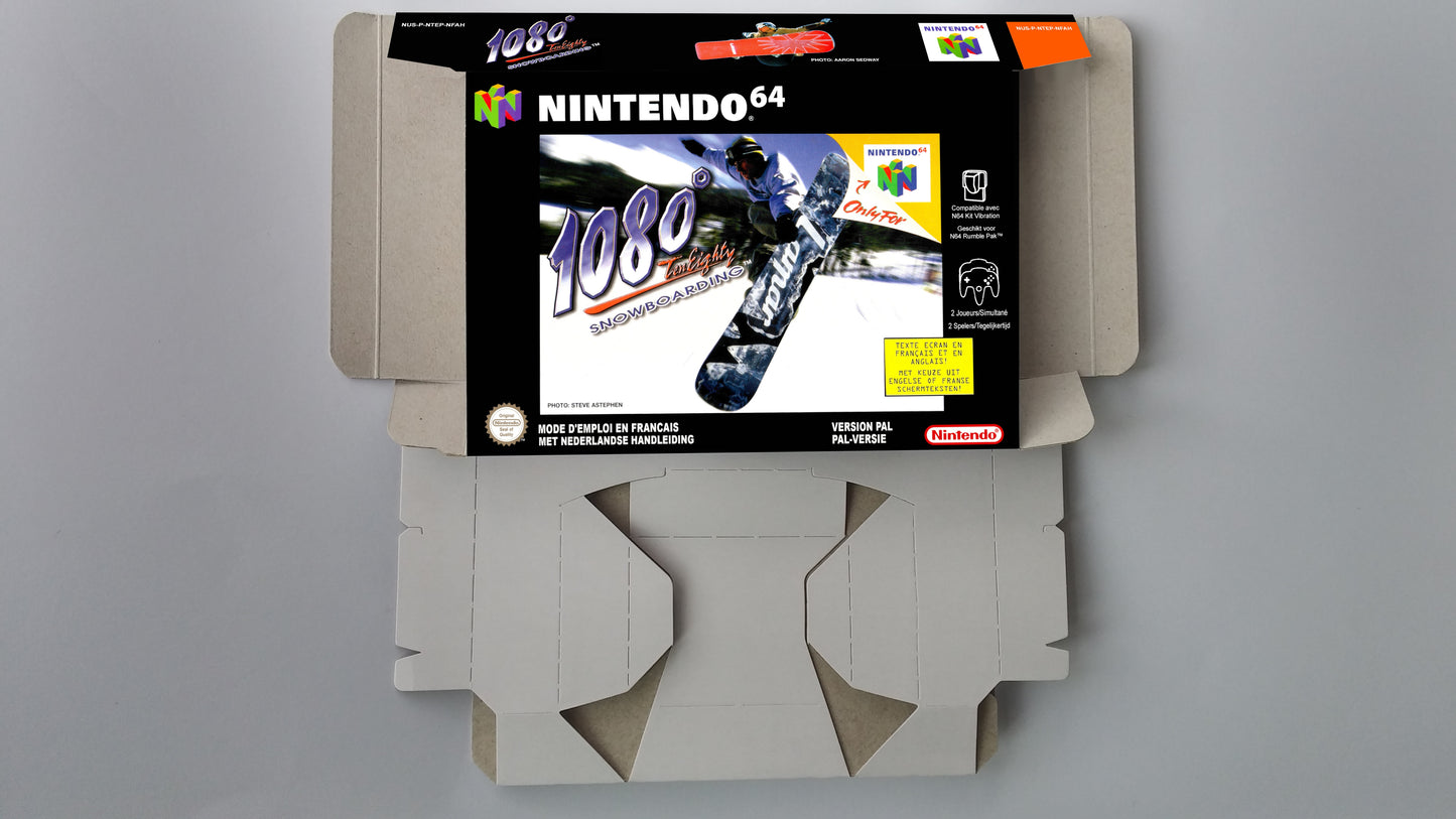 1080 TenEighty Snowboarding - box with inner tray option - NTSC, PAL or Australian PAL - Nintendo 64 - thick cardboard as in the original.