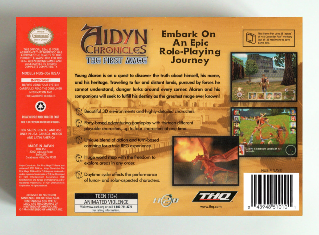 Aidyn Chronicles the first Mage - box with inner tray option - PAL, Australian PAL or NTSC - N64 - thick cardboard as in the original.