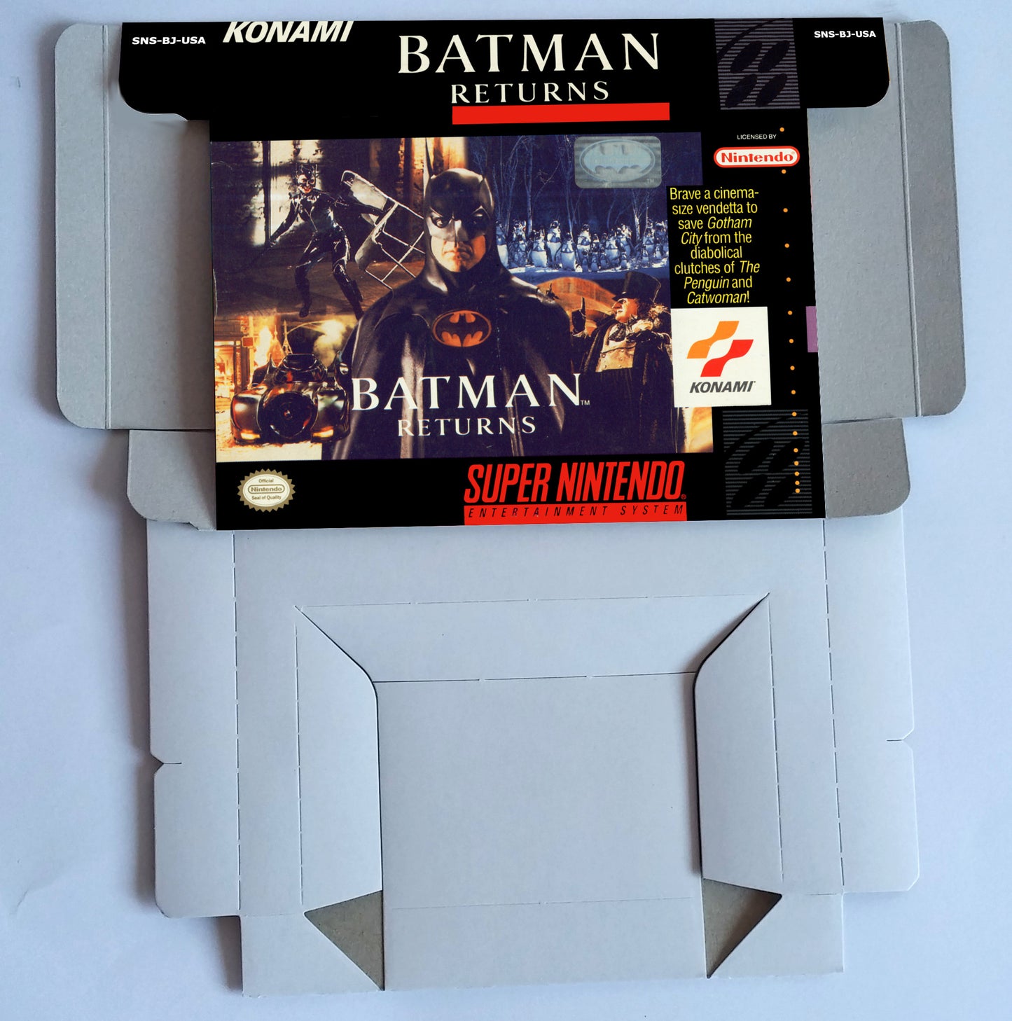 Batman Returns - box with inner tray option - NTSC or PAL - Super Nintendo/ SNES- thick cardboard. Top Quality !!