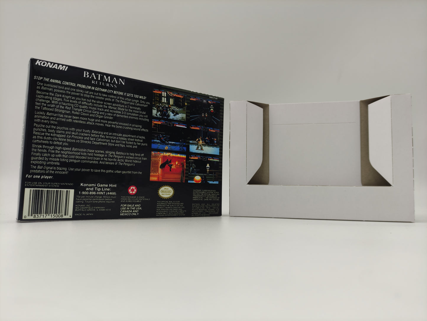 Batman Returns - box with inner tray option - NTSC or PAL - Super Nintendo/ SNES- thick cardboard. Top Quality !!