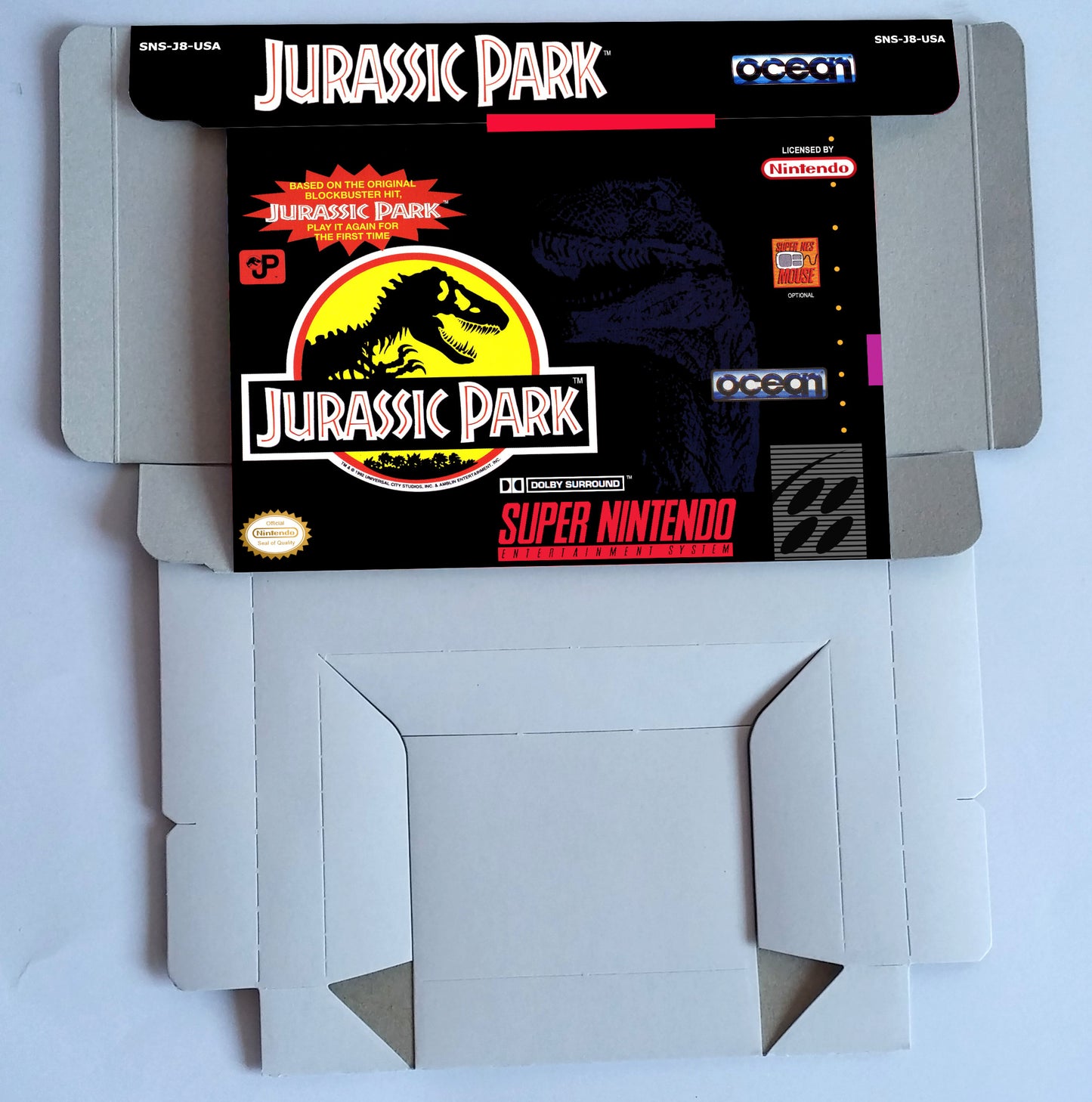 Jurassic Park - box with insert option - PAL or NTSC region - Super Nintendo/ SNES - thick cardboard.