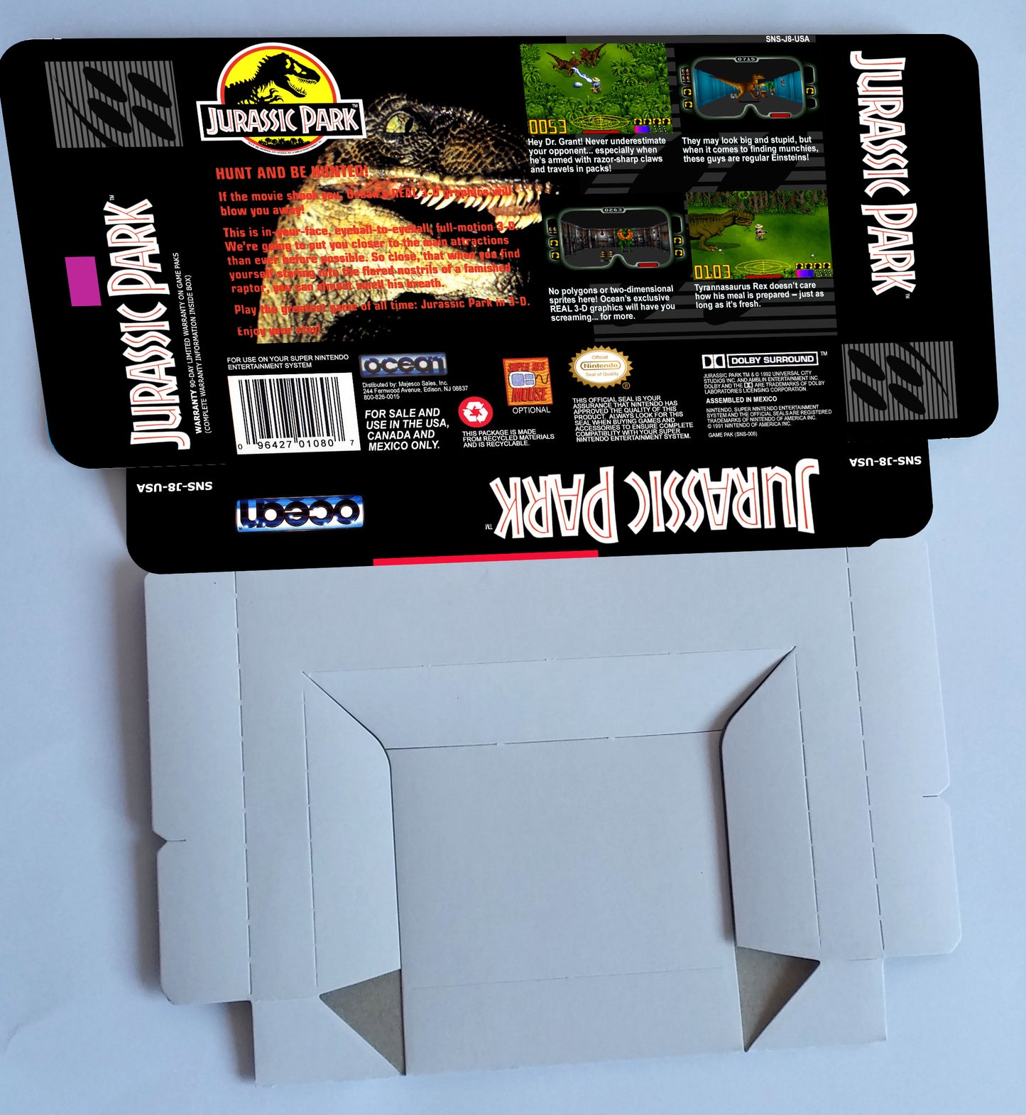 Jurassic Park - box with insert option - PAL or NTSC region - Super Nintendo/ SNES - thick cardboard.