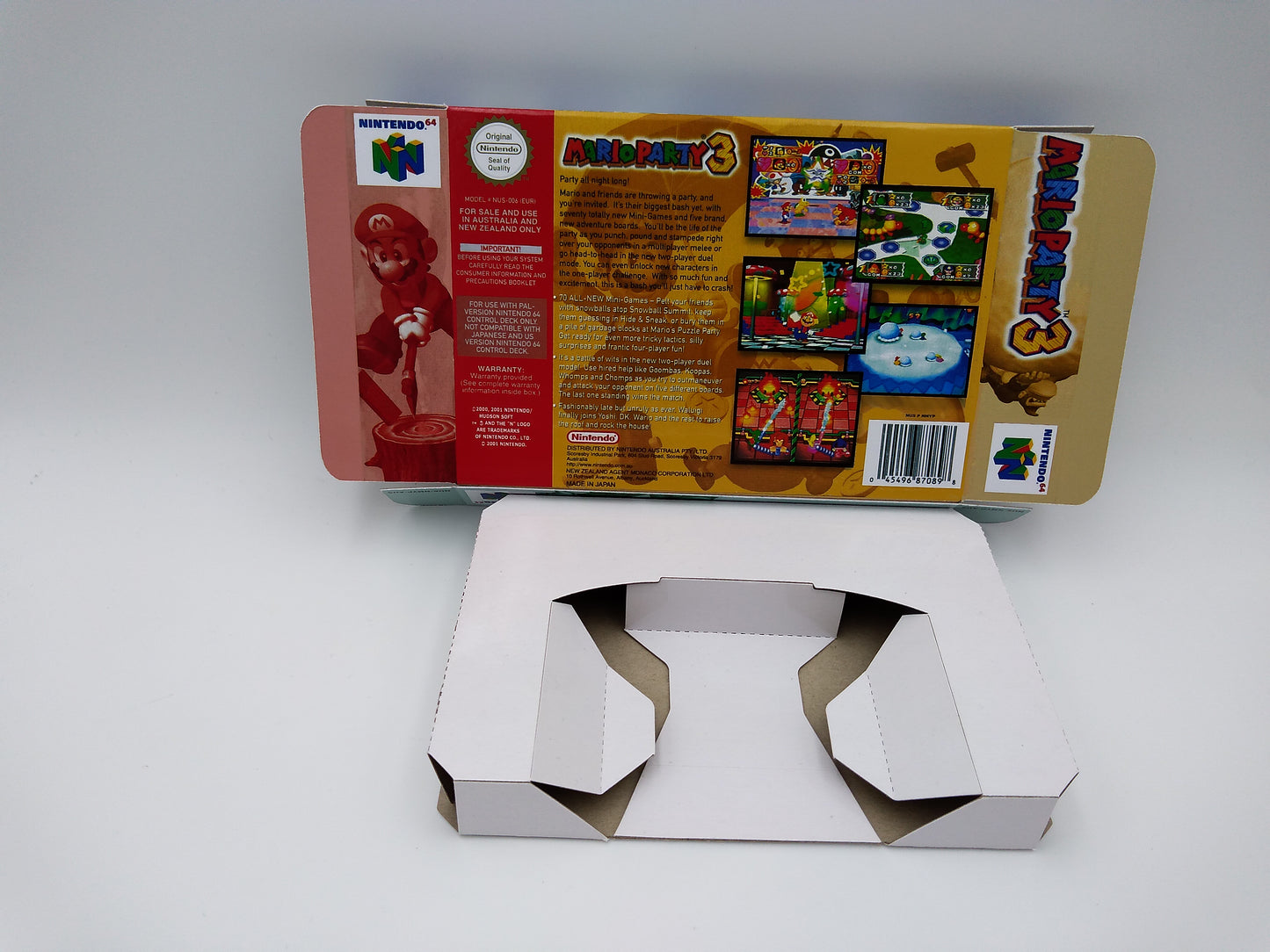 Mario Party 3 - box with inner tray option - PAL, Australian PAL or NTSC - Nintendo 64/ N64 - thick cardboard as in the original.