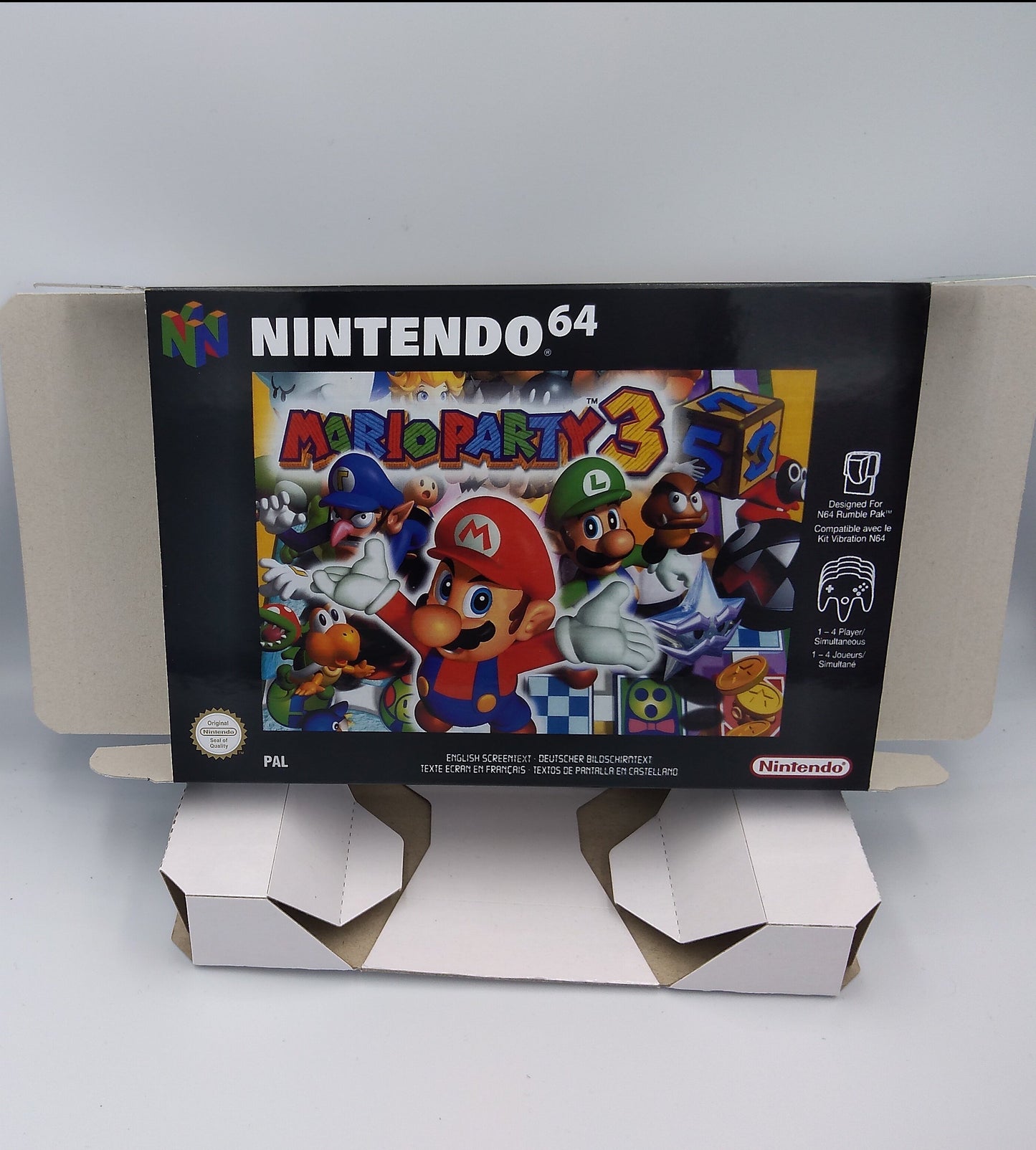 Mario Party 3 - box with inner tray option - PAL, Australian PAL or NTSC - Nintendo 64/ N64 - thick cardboard as in the original.