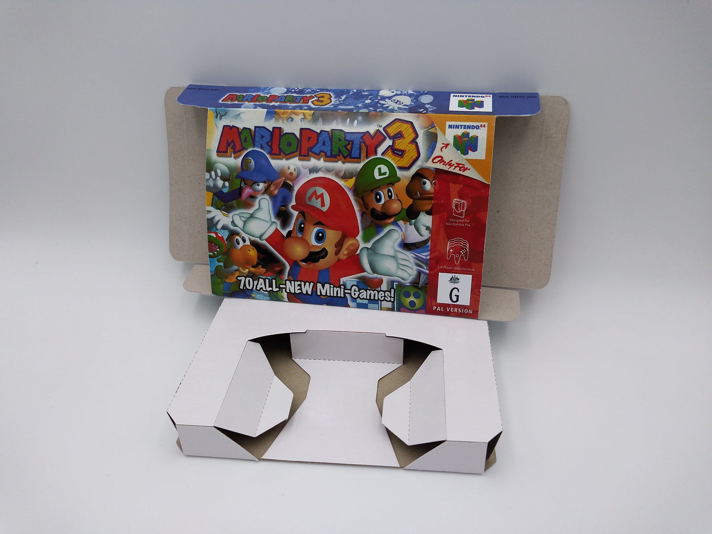 Mario Party 3 - box with inner tray option - PAL, Australian PAL or NTSC - Nintendo 64/ N64 - thick cardboard as in the original.