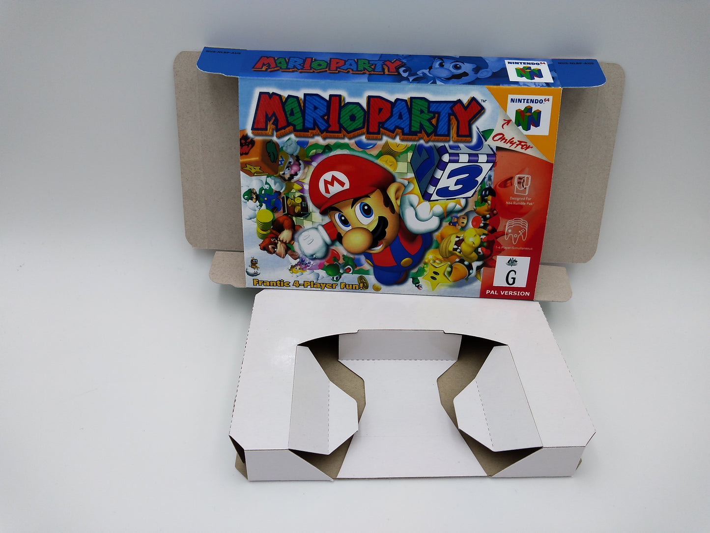 Mario Party - box with inner tray option - Nintendo 64 - Region PAL, NTSC, Australian PAL, Japan Ntsc - thick cardboard as in the original.