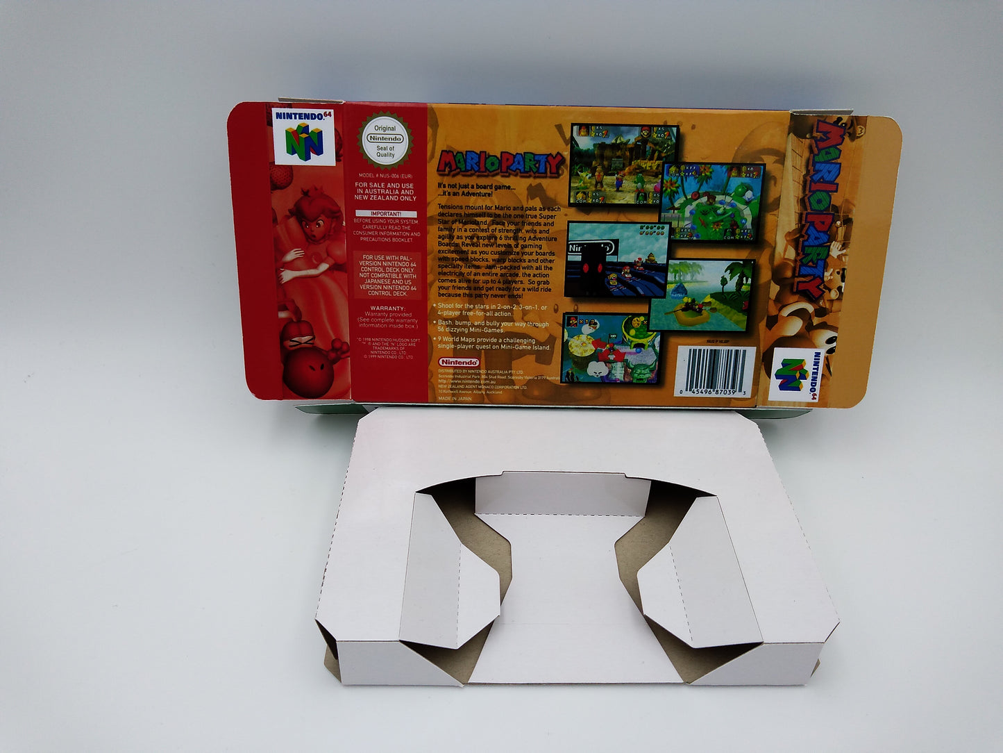 Mario Party - box with inner tray option - Nintendo 64 - Region PAL, NTSC, Australian PAL, Japan Ntsc - thick cardboard as in the original.