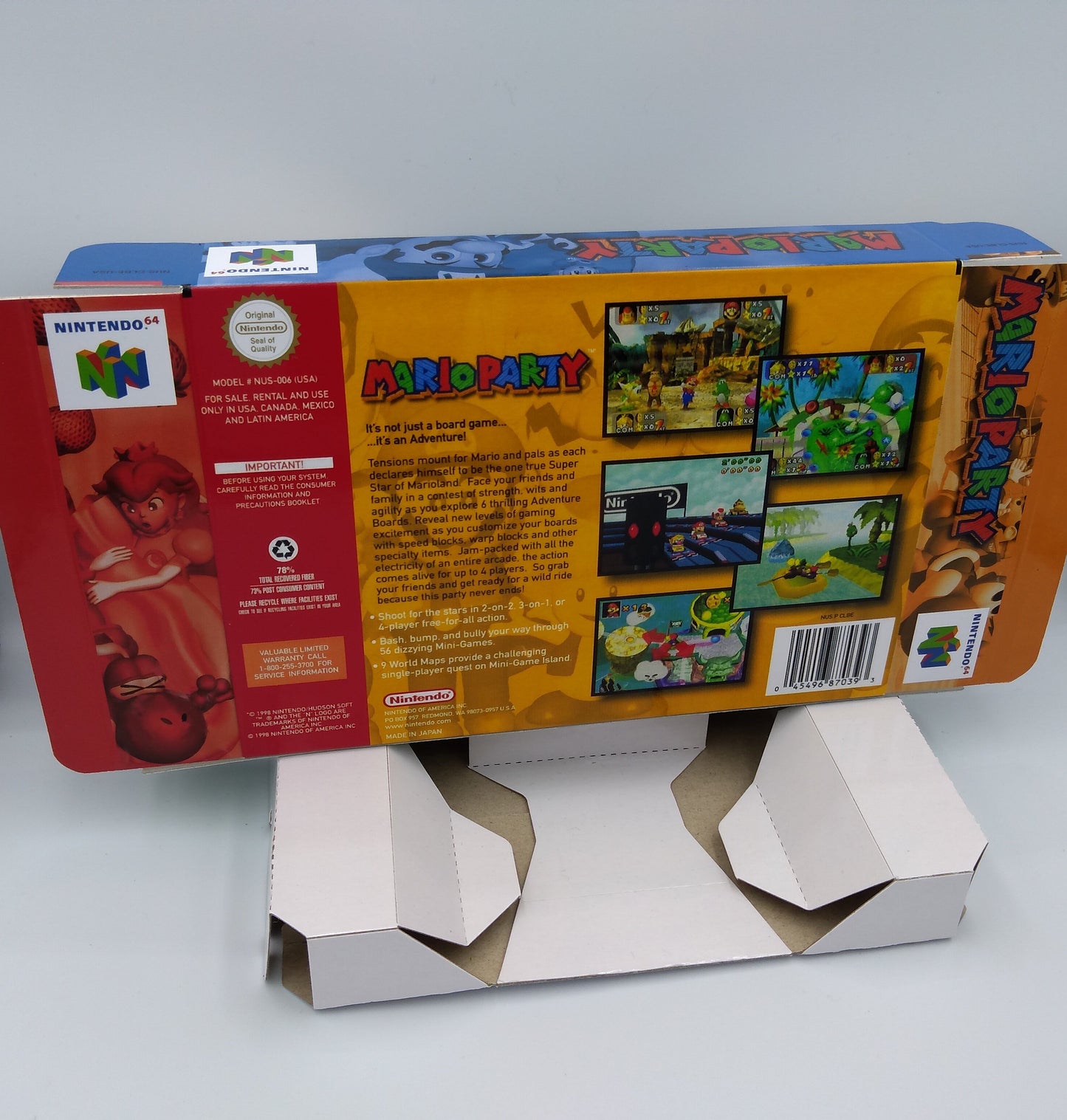 Mario Party - box with inner tray option - Nintendo 64 - Region PAL, NTSC, Australian PAL, Japan Ntsc - thick cardboard as in the original.