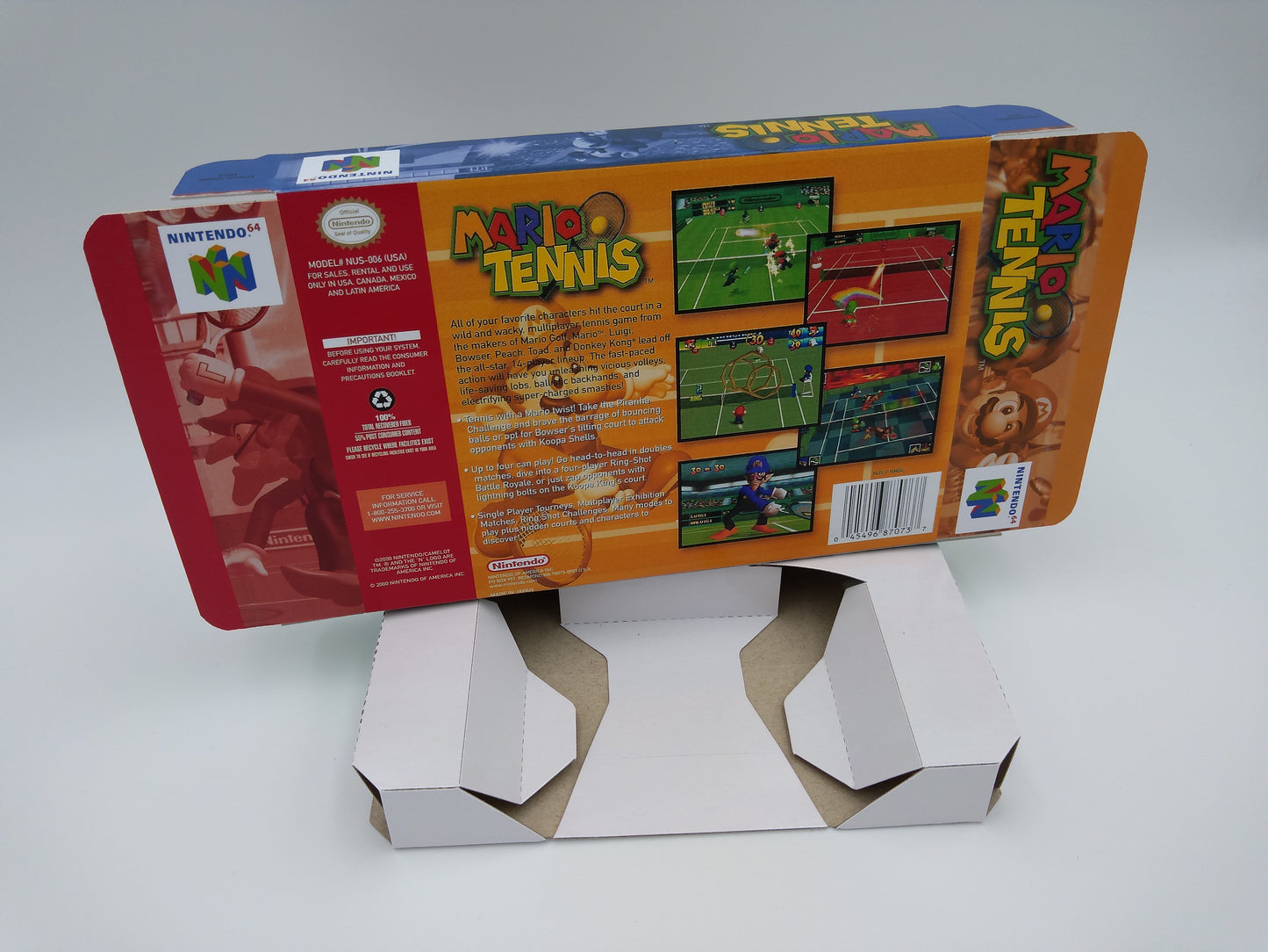 Mario Tennis - NTSC, PAL or Australian PAL - box with inner tray option - Nintendo 64/ N64 - thick cardboard as in the original.