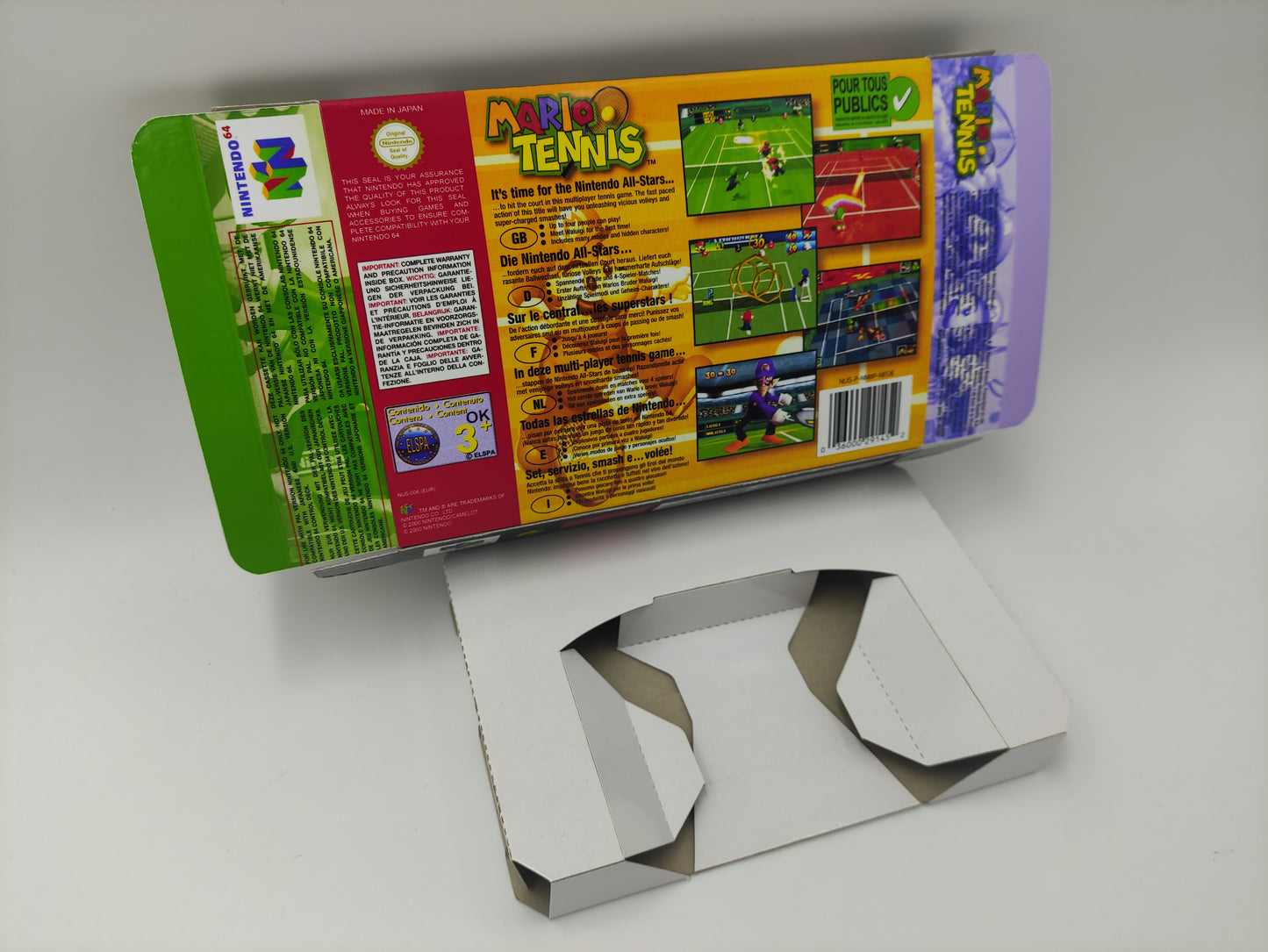 Mario Tennis - NTSC, PAL or Australian PAL - box with inner tray option - Nintendo 64/ N64 - thick cardboard as in the original.