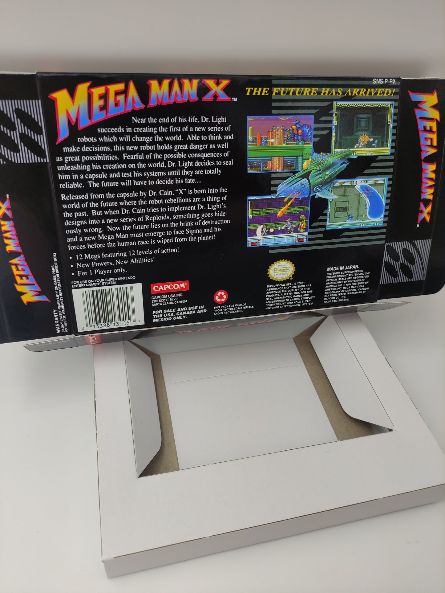 Mega Man X - box with inner tray option - PAL or NTSC - SNES - thick cardboard as in the original.