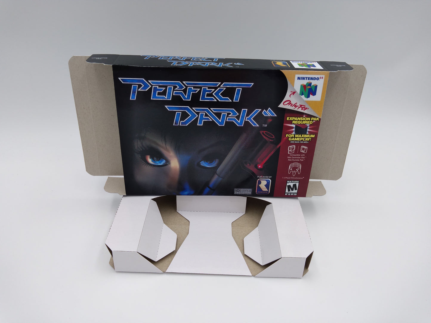 Perfect Dark - Box with inner tray option - NTSC, PAL or Australian PAL - N64 - thick cardboard as in the original. Top Quality !!