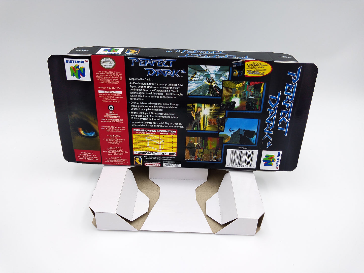 Perfect Dark - Box with inner tray option - NTSC, PAL or Australian PAL - N64 - thick cardboard as in the original. Top Quality !!