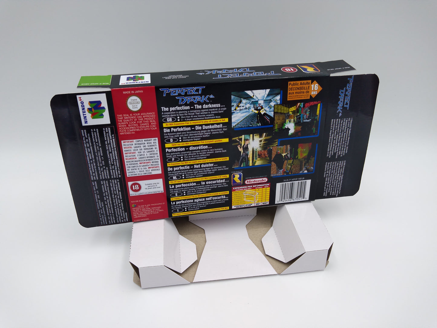 Perfect Dark - Box with inner tray option - NTSC, PAL or Australian PAL - N64 - thick cardboard as in the original. Top Quality !!