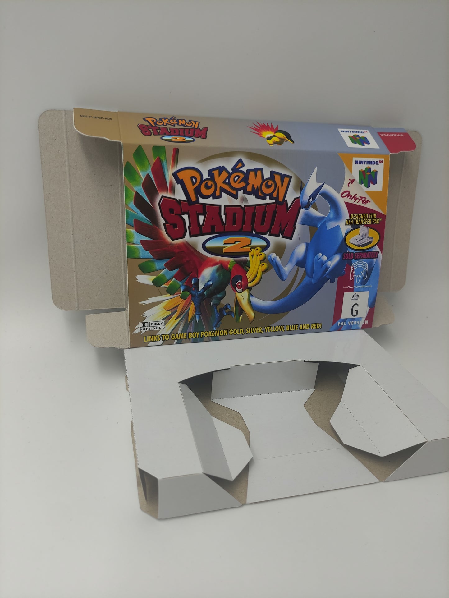 Pokemon Stadium 2 - PAL or NTSC - box with inner tray option - Nintendo 64 - thick cardboard as in the original. Top Quality !