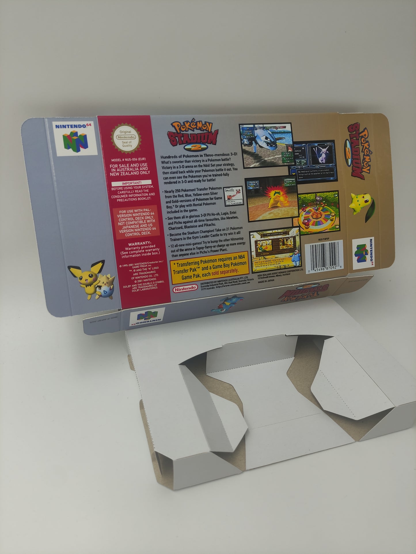 Pokemon Stadium 2 - PAL or NTSC - box with inner tray option - Nintendo 64 - thick cardboard as in the original. Top Quality !
