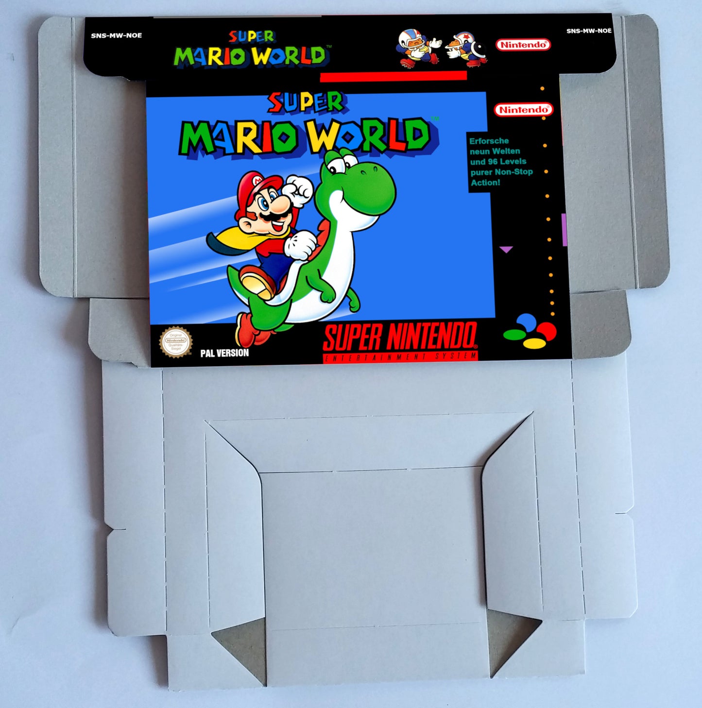 Super Mario World - NTSC or PAL - box replacement with inner tray option - SNES - thick cardboard as in the original. HQ!