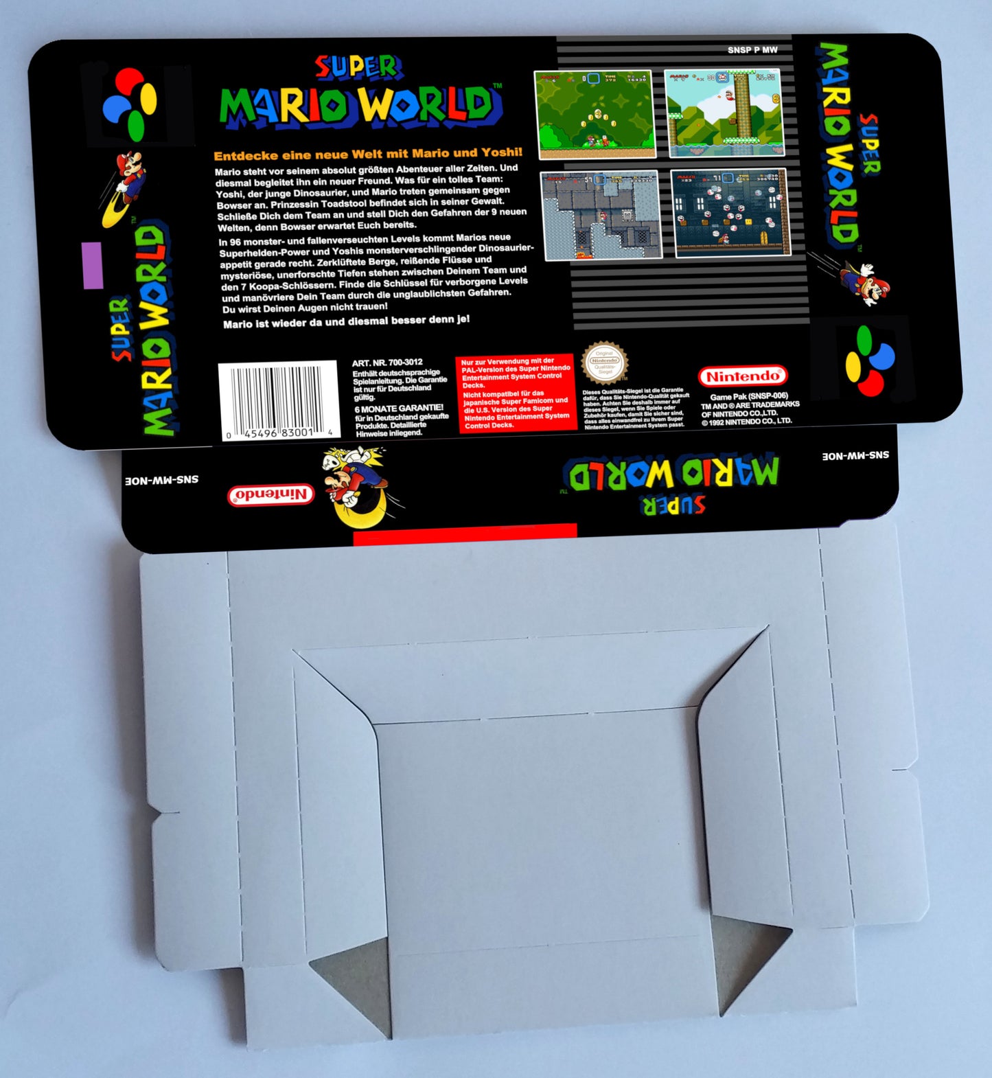 Super Mario World - NTSC or PAL - box replacement with inner tray option - SNES - thick cardboard as in the original. HQ!