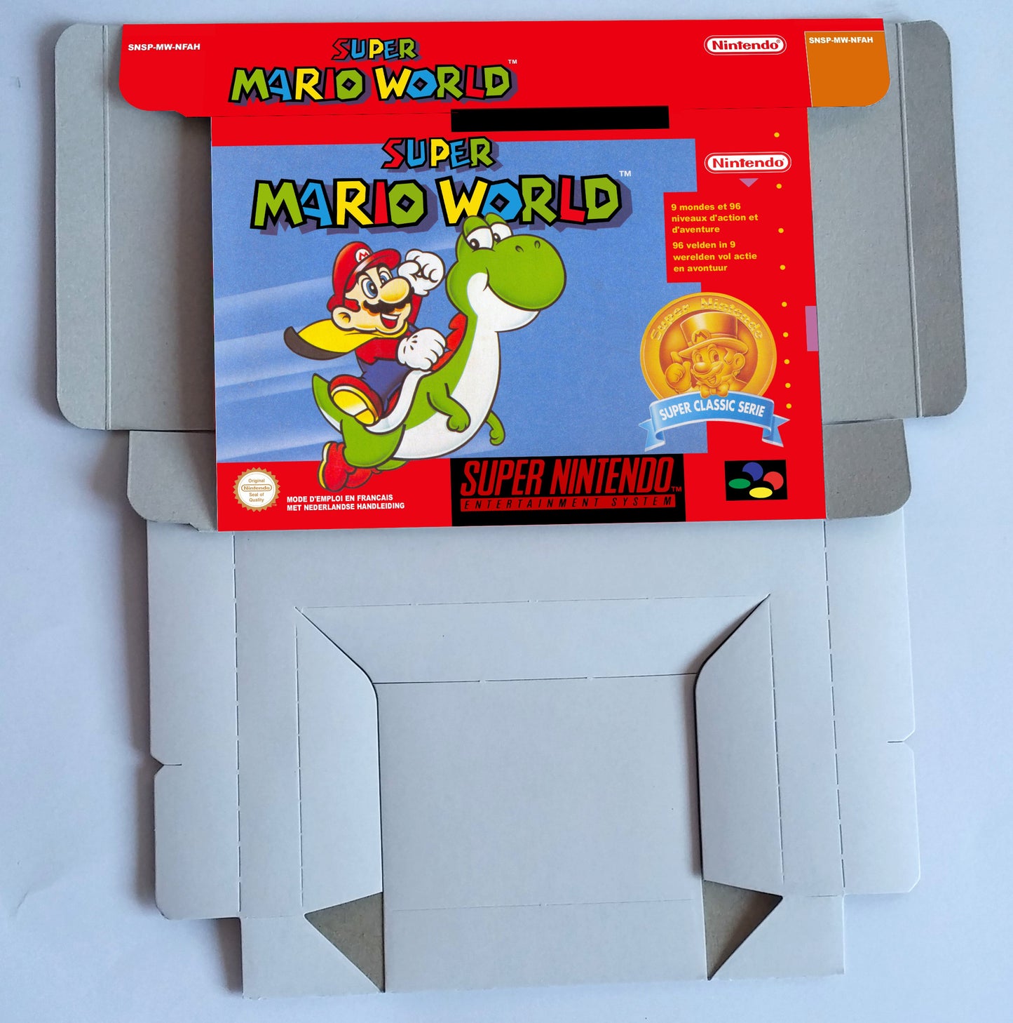 Super Mario World - NTSC or PAL - box replacement with inner tray option - SNES - thick cardboard as in the original. HQ!