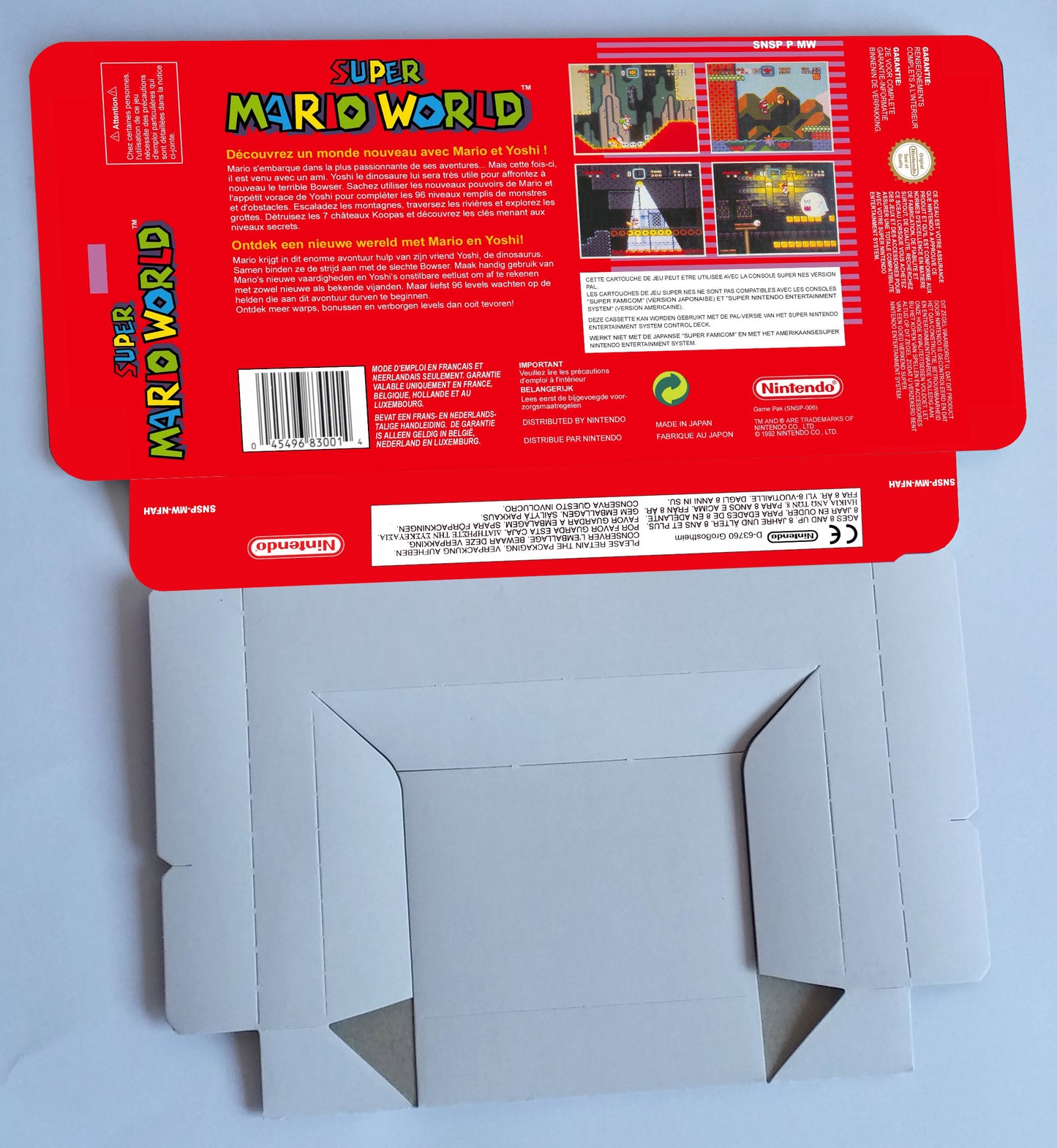 Super Mario World - NTSC or PAL - box replacement with inner tray option - SNES - thick cardboard as in the original. HQ!