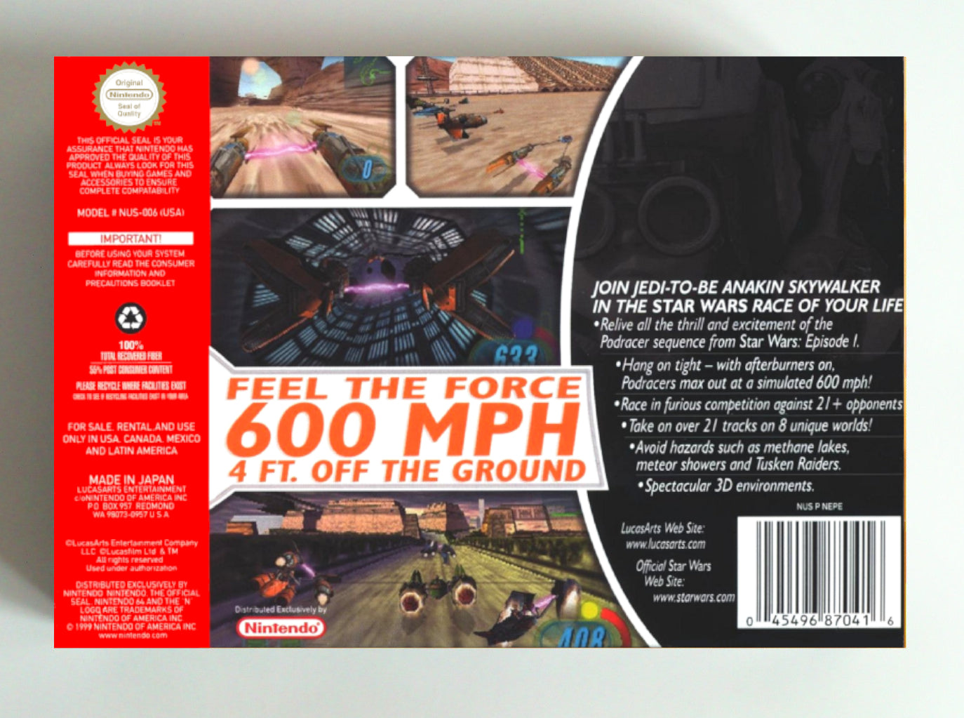 Star Wars Episode I Racer - NTSC or PAL - N64 /NINTENDO 64 - box with inner tray option - thick cardboard. Top Quality !