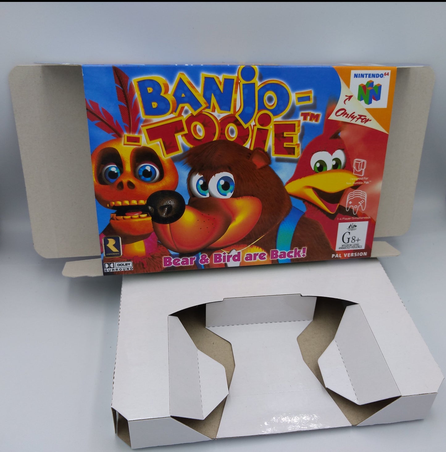 Banjo Tooie - box replacement with inner tray option - NTSC, PAL or Australian PAL - Nintendo 64/ N64 - thick cardboard as in the original.
