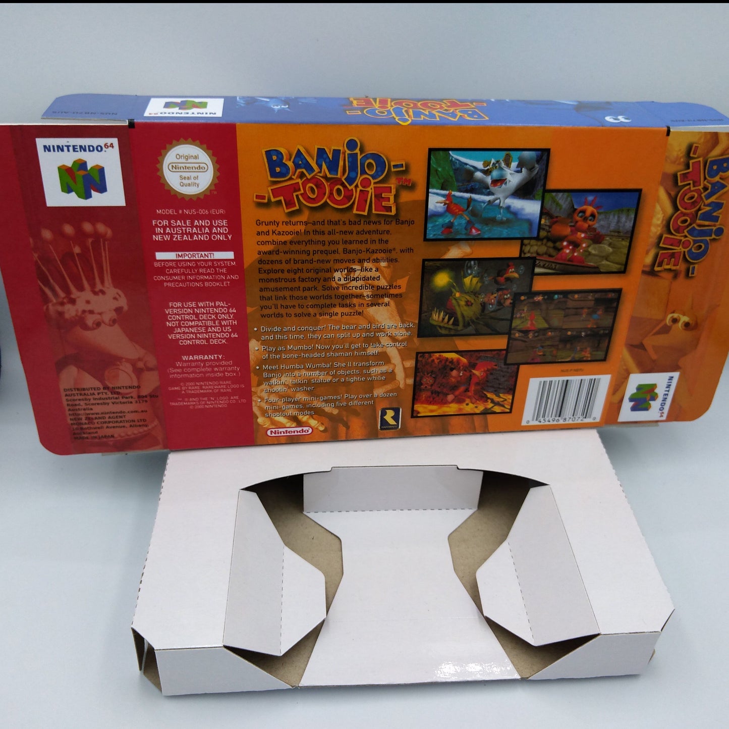 Banjo Tooie - box replacement with inner tray option - NTSC, PAL or Australian PAL - Nintendo 64/ N64 - thick cardboard as in the original.