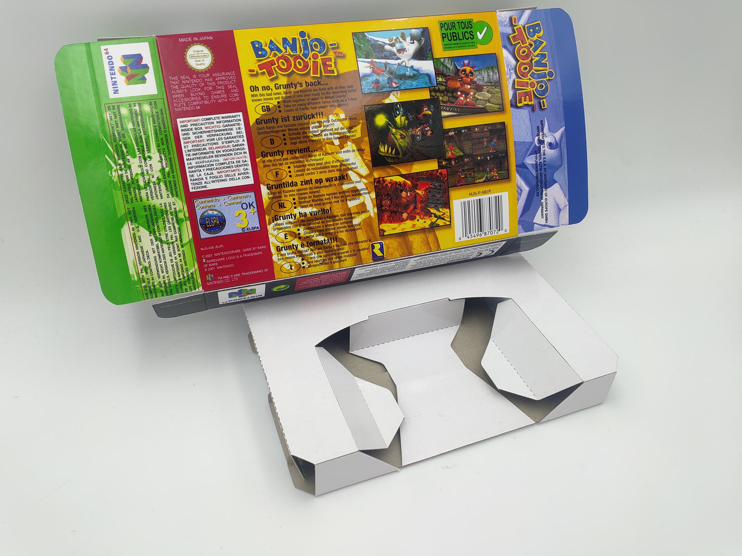 Banjo Tooie - box replacement with inner tray option - NTSC, PAL or Australian PAL - Nintendo 64/ N64 - thick cardboard as in the original.