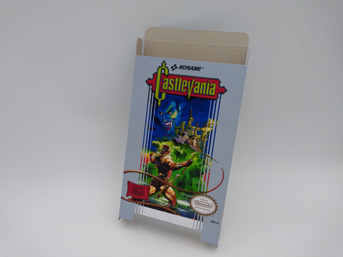 Castlevania - Replacement Box, Manual, Dust Cover, Block - NES - NTSC or PAL - thick cardboard as in the original. Top Quality !!