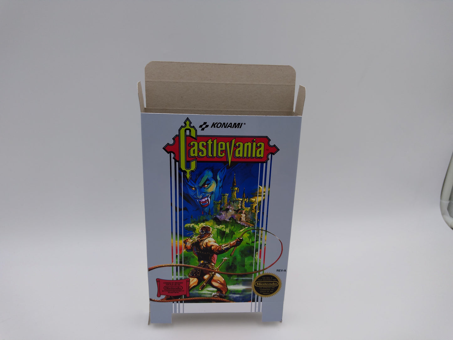 Castlevania - Replacement Box, Manual, Dust Cover, Block - NES - NTSC or PAL - thick cardboard as in the original. Top Quality !!