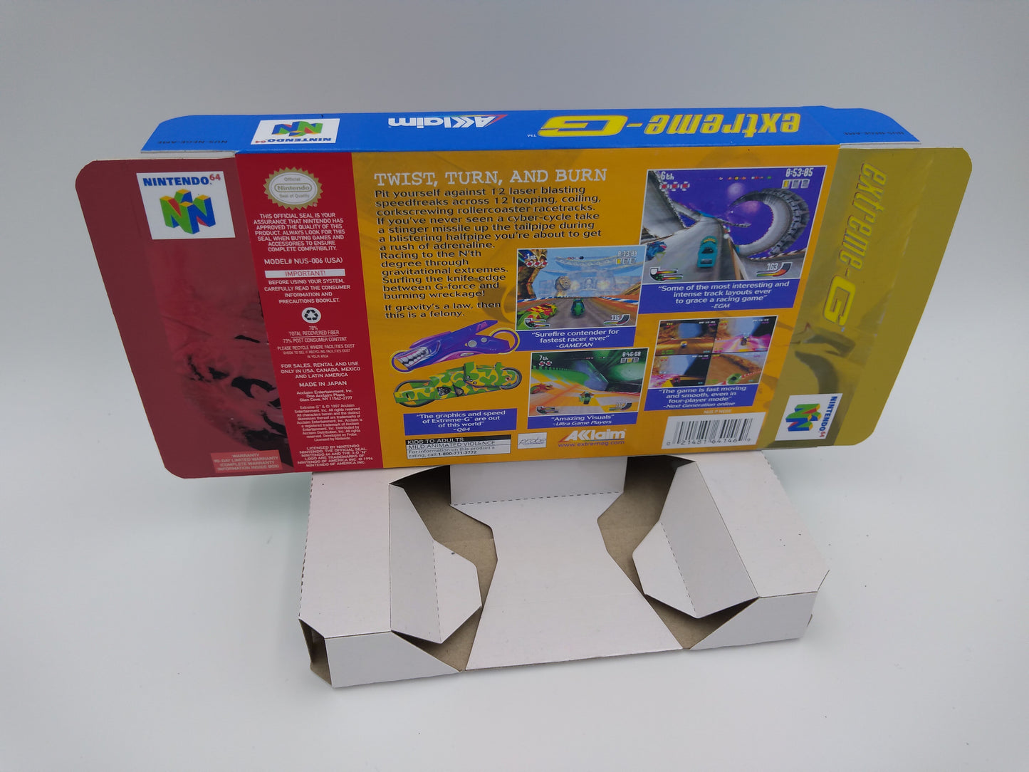 Extreme G - box with inner tray option - NTSC or PAL region - Nintendo 64/ N64 - thick cardboard. Top Quality !!