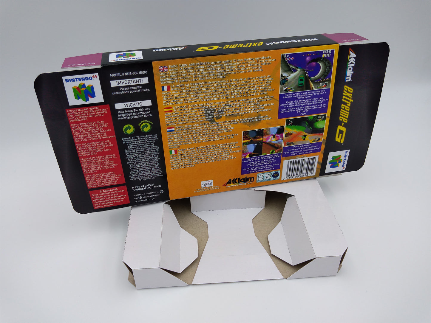 Extreme G - box with inner tray option - NTSC or PAL region - Nintendo 64/ N64 - thick cardboard. Top Quality !!