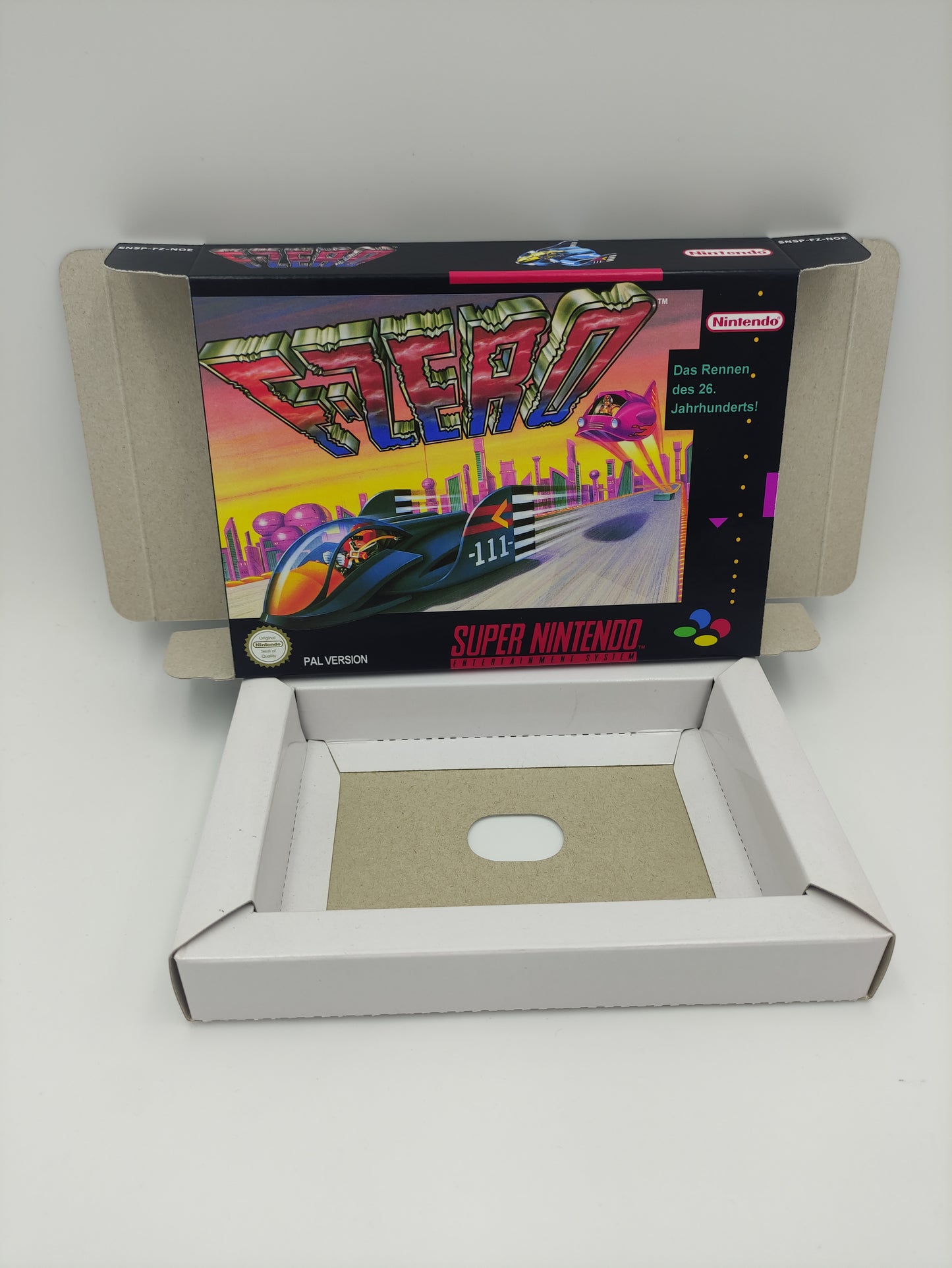 F-Zero - NTSC or PAL - box with inner tray option - SNES - thick cardboard as in the original.