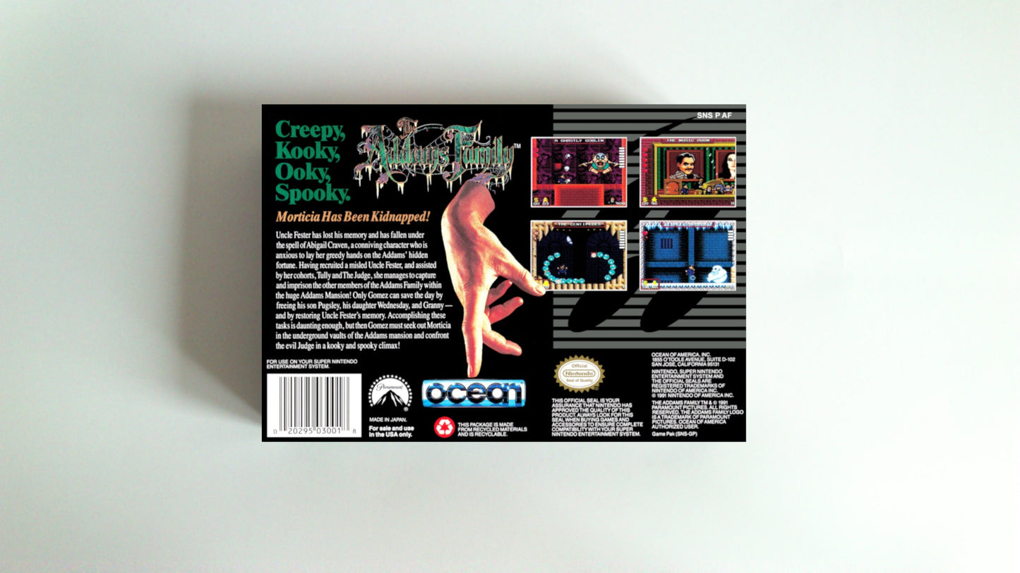 Addams Family - box with inner tray option - NTSC - Super Nintendo/ SNES- thick cardboard.