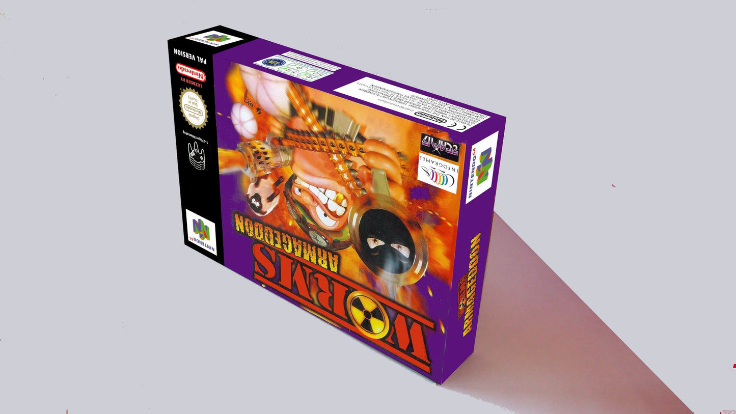Worms Armageddon - box replacement with inner tray option - PAL, Australian PAL - Nintendo 64/ N64 - thick cardboard.