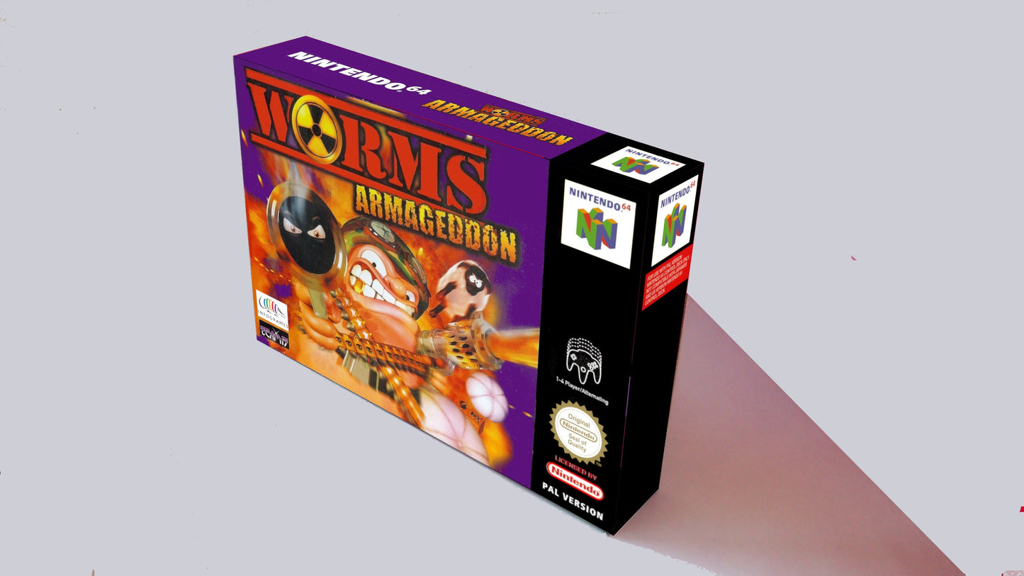 Worms Armageddon - box replacement with inner tray option - PAL, Australian PAL - Nintendo 64/ N64 - thick cardboard.