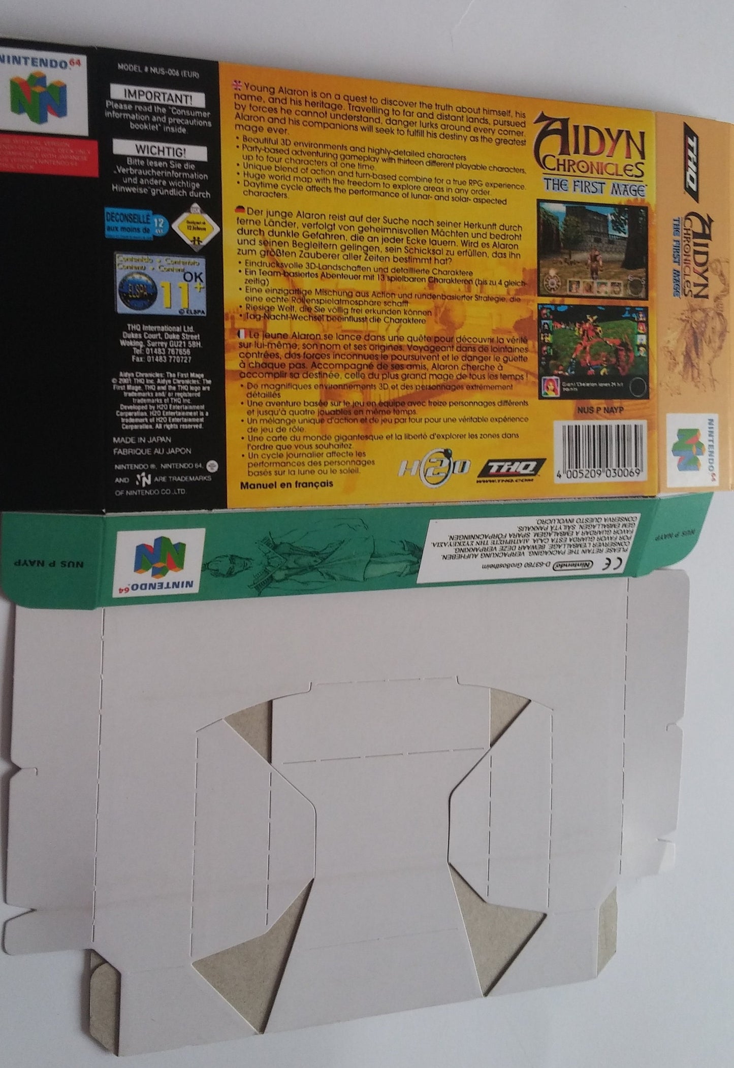 Aidyn Chronicles the first Mage - box with inner tray option - PAL, Australian PAL or NTSC - N64 - thick cardboard as in the original.