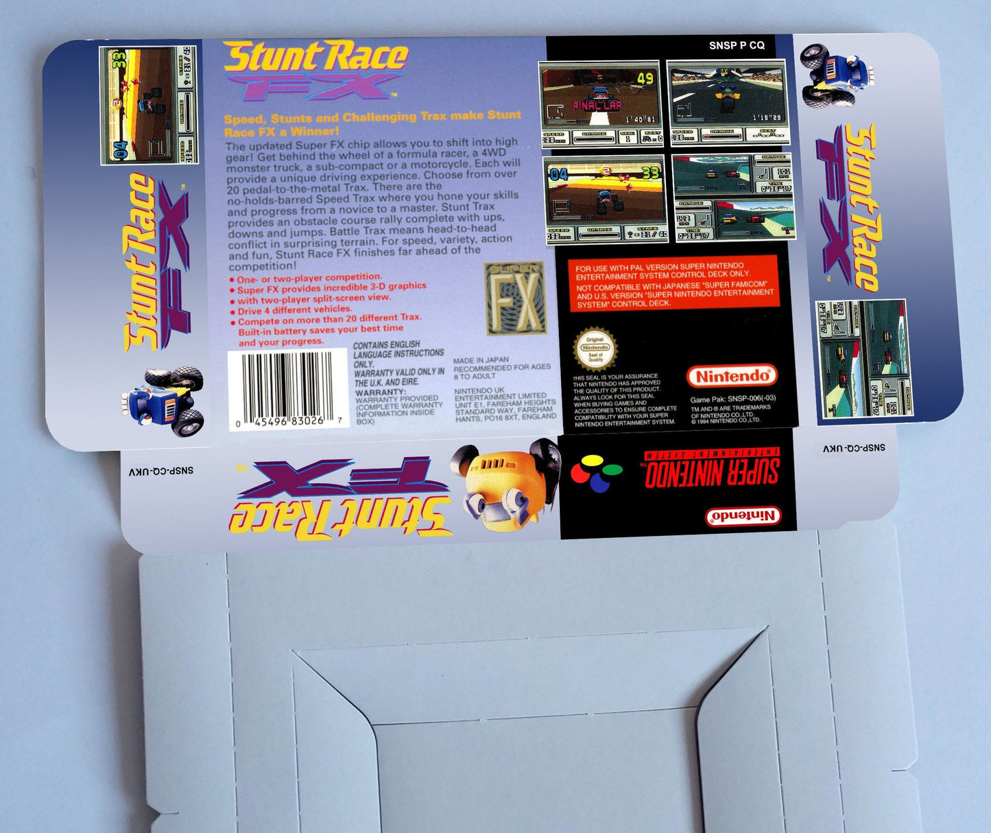 Stunt Race Fx - box with inner tray option - PAL region - Super Nintendo/ SNES- thick cardboard.