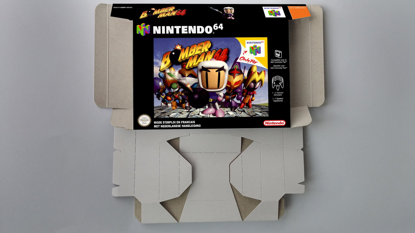 Bomberman 64 - box with inner tray option - PAL - Nintendo 64/ N64 - thick cardboard as in the original. Top Quality !!