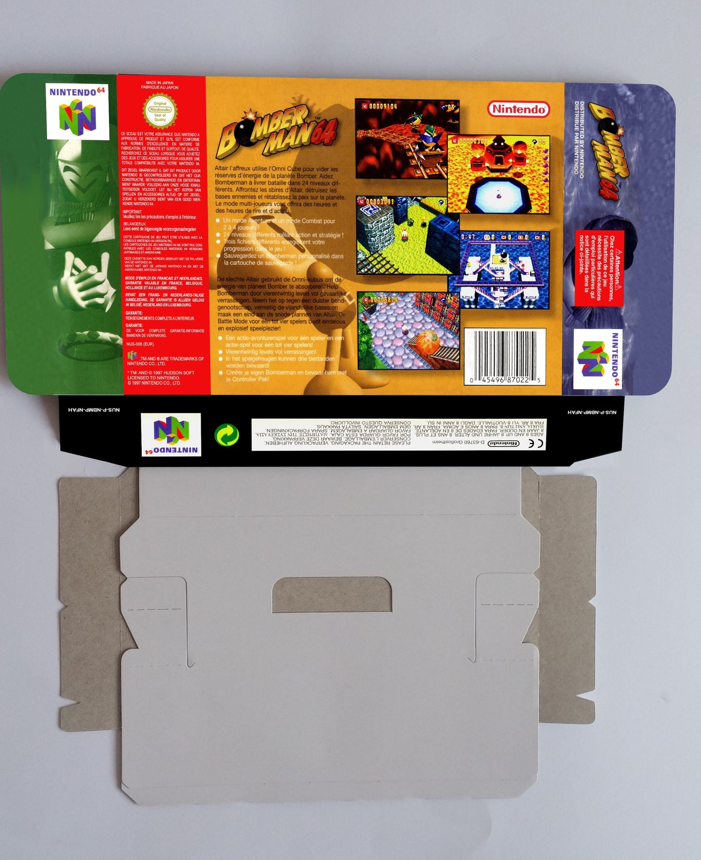 Bomberman 64 - box with inner tray option - PAL - Nintendo 64/ N64 - thick cardboard as in the original. Top Quality !!