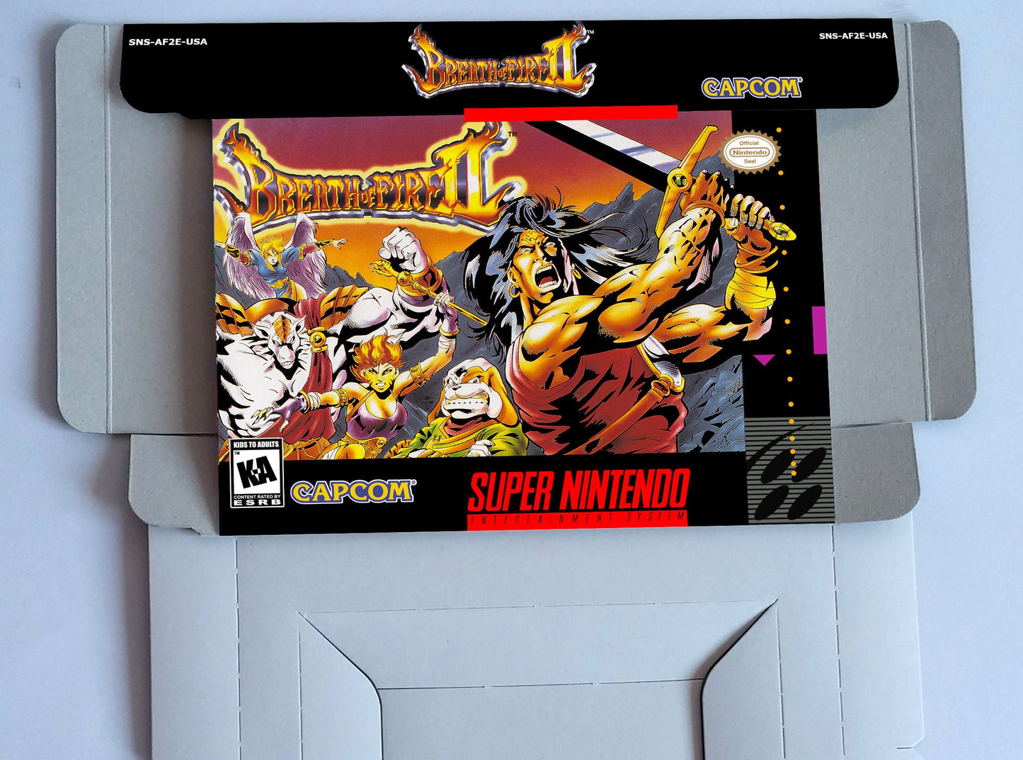 Breath of Fire 2 - box with inner tray option - NTSC or PAL - SNES - thick cardboard as in the original. Top Quality !!