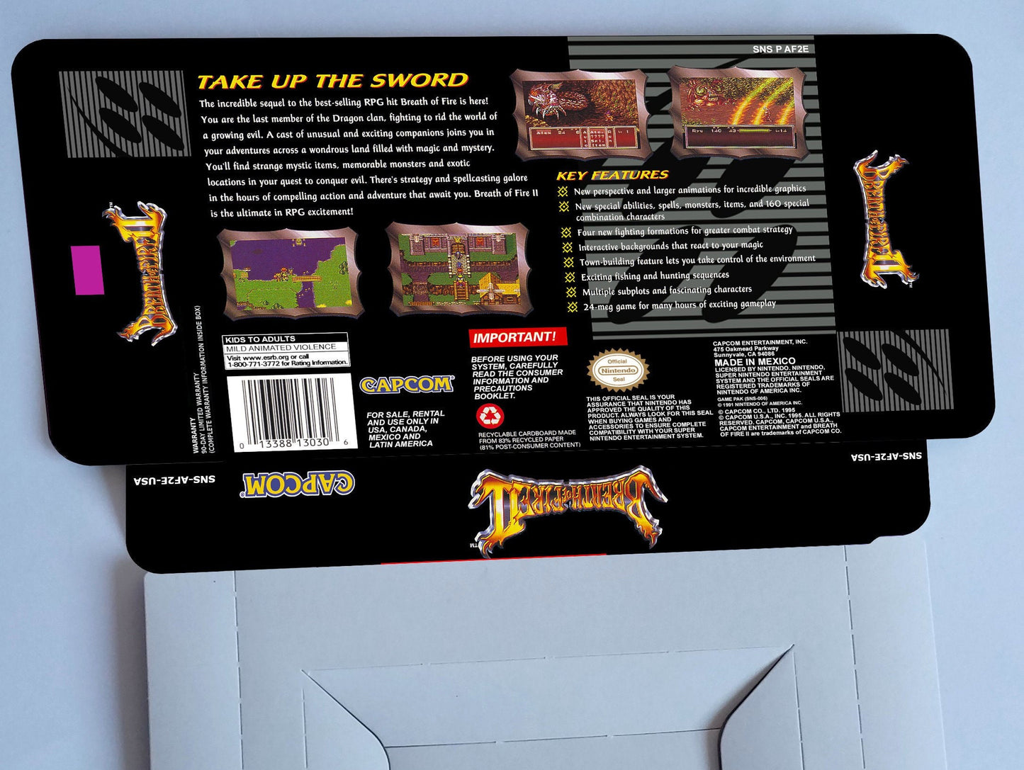 Breath of Fire 2 - box with inner tray option - NTSC or PAL - SNES - thick cardboard as in the original. Top Quality !!