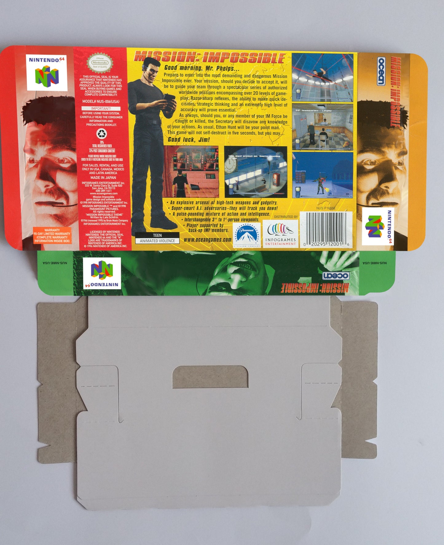 Mission Impossible - box with inner tray option - PAL, Australian PAL or NTSC - Nintendo 64/ N64 - thick cardboard. Top Quality !!