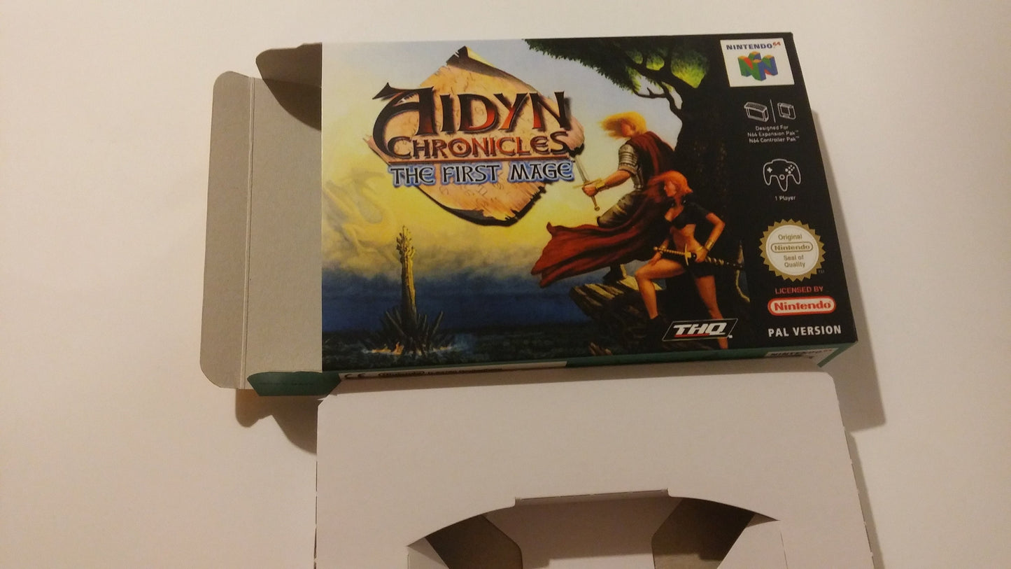 Aidyn Chronicles the first Mage - box with inner tray option - PAL, Australian PAL or NTSC - N64 - thick cardboard as in the original.