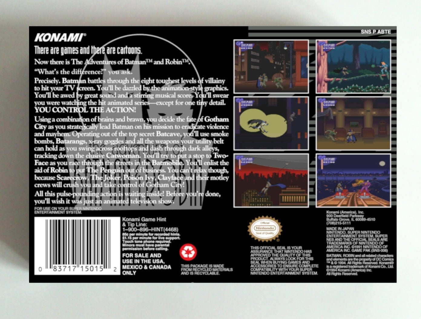 The Adventures of Batman and Robin - box with inner tray option - PAL or NTSC - Super Nintendo/ SNES- thick cardboard.