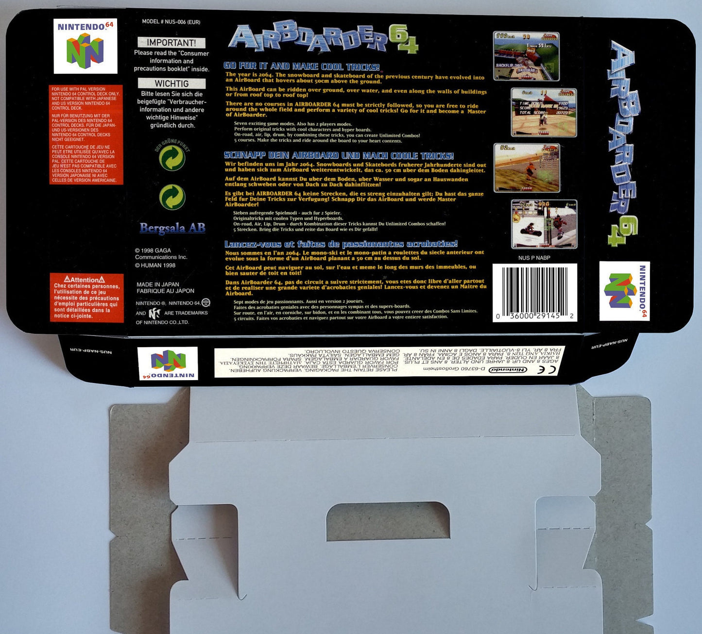 Air Boarder - box with inner tray option - PAL - Nintendo 64/ N64 - thick cardboard as in the original. Top Quality !!