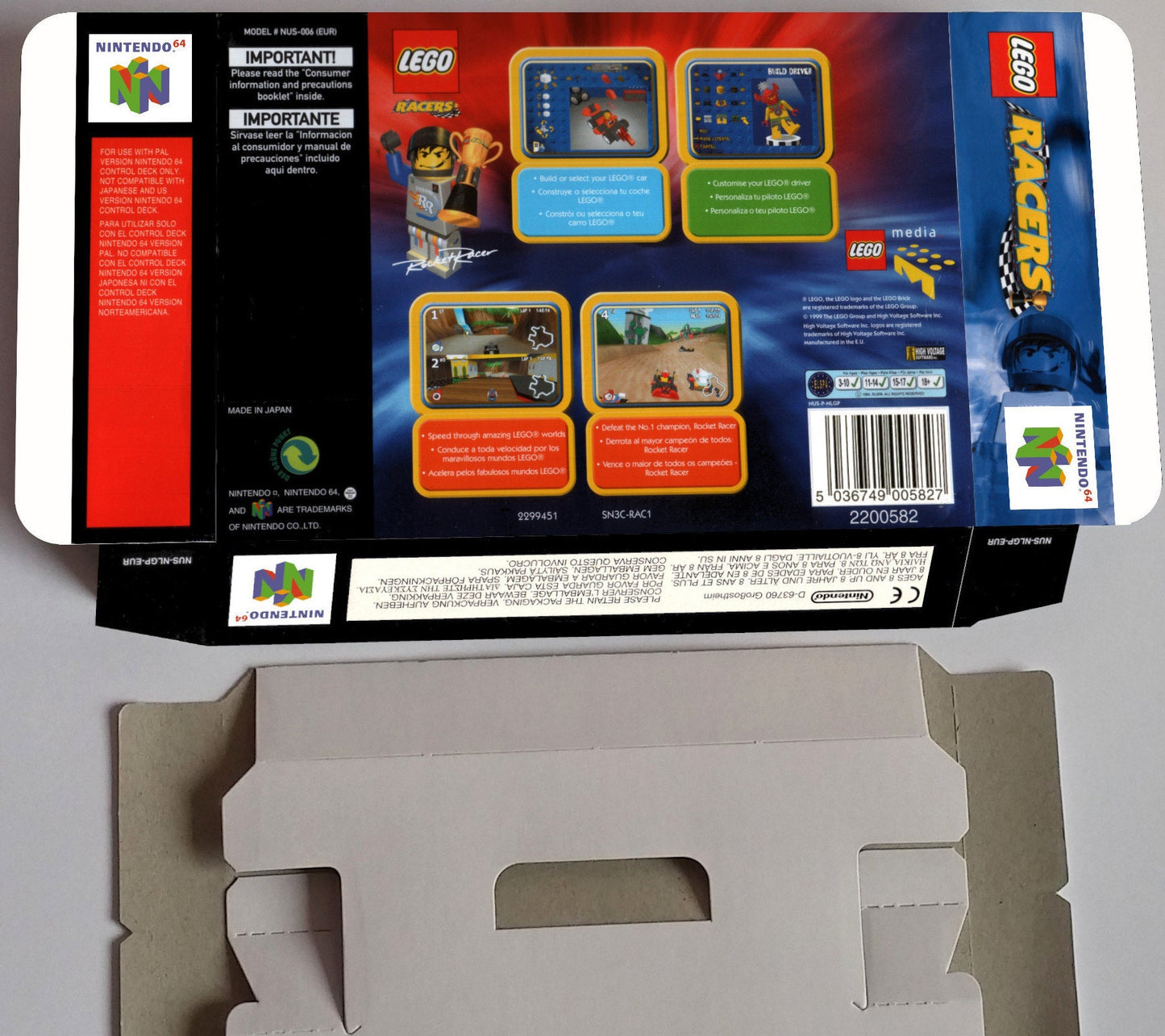 Lego Racers - PAL - N64/ NINTENDO 64- box replacement with insert option - thick cardboard as in the original. Top Quality !