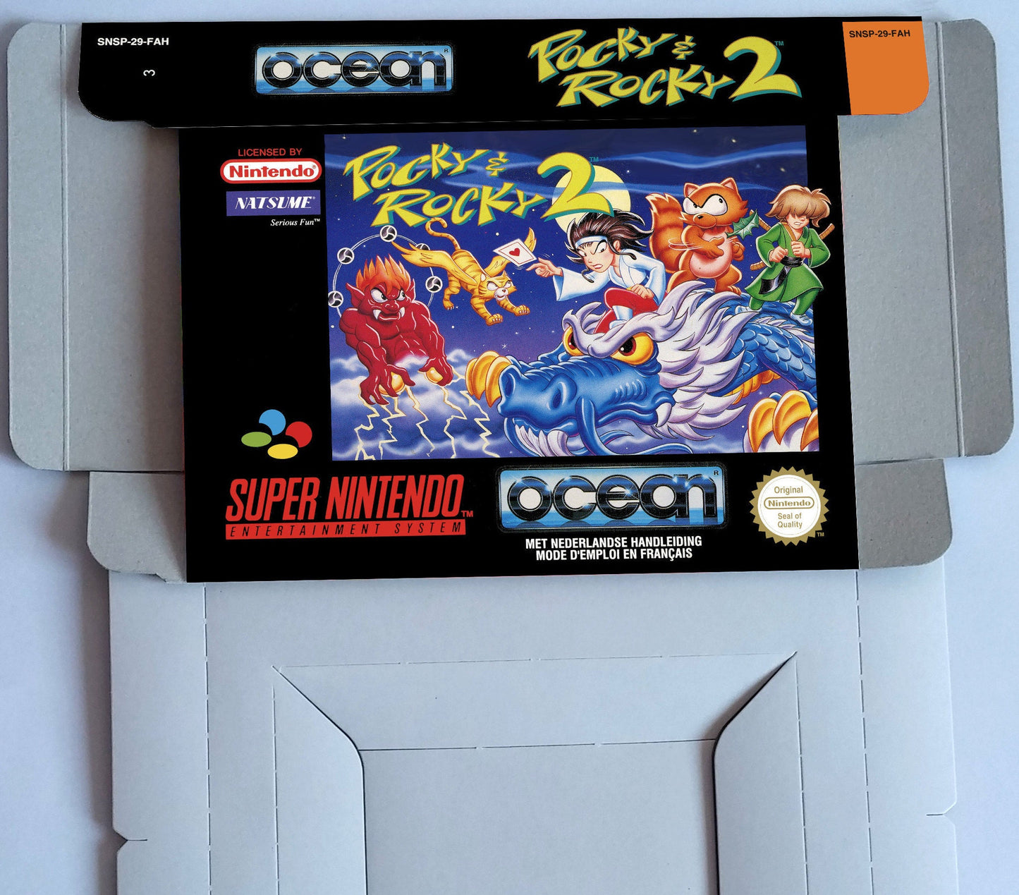 Pocky and Rocky 2 - box with insert option - NTSC or PAL - Super Nintendo/ SNES- thick cardboard.
