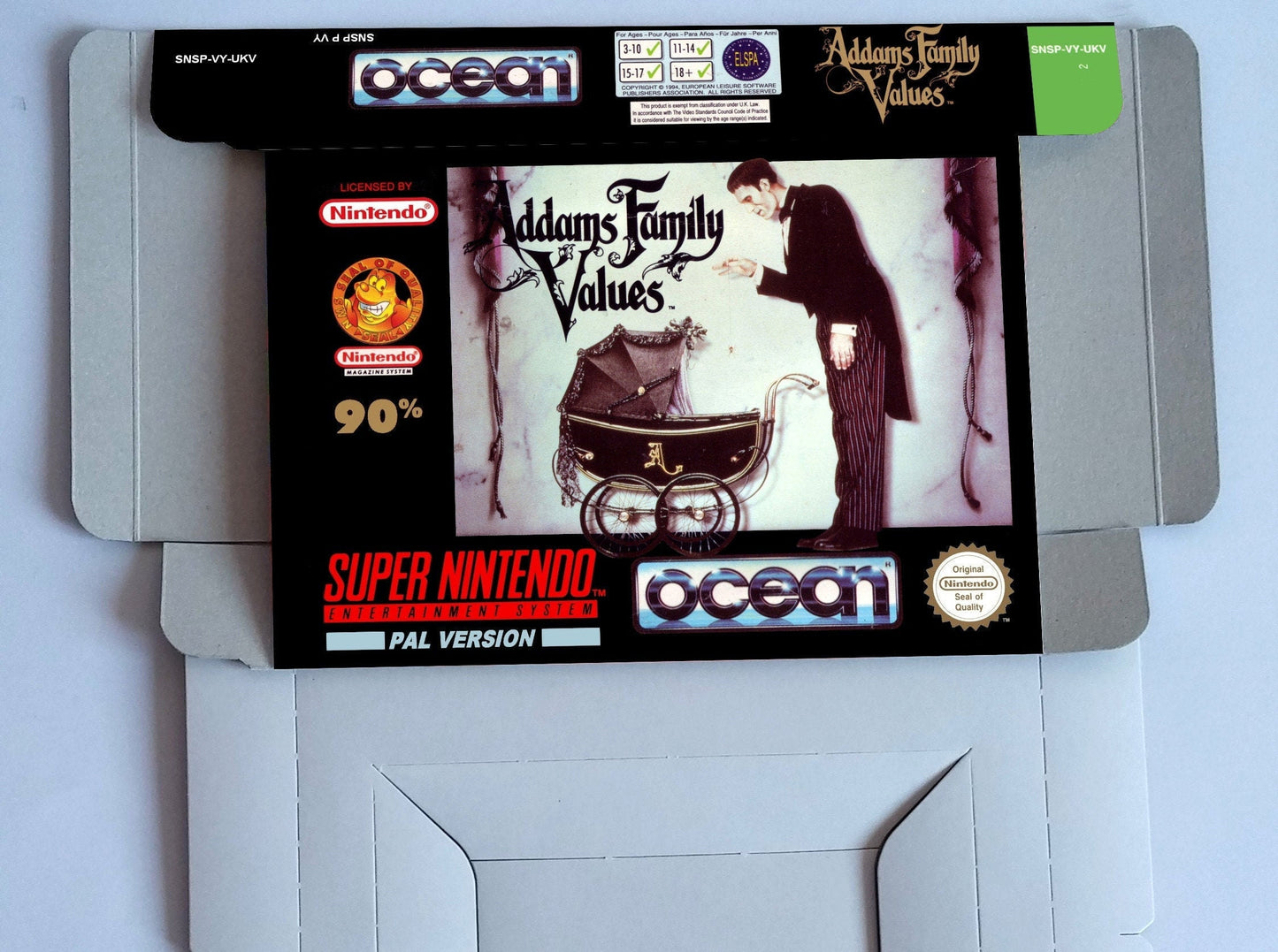 Addams Family Values - box with tray option - SNES - thick cardboard as in the original.